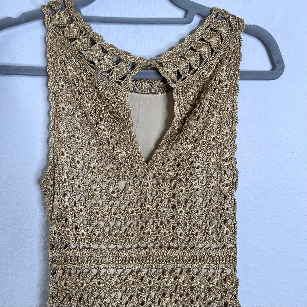 Diane Von Furstenberg Crochet Dress Women’s Medium Metallic Gold B6 - Picture 7 of 11